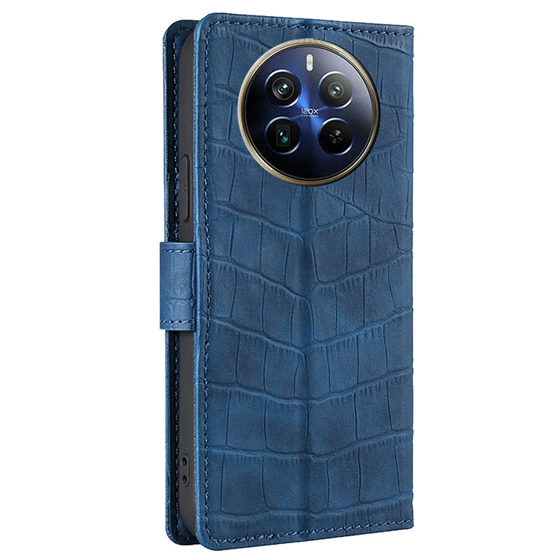 For Realme 12 Pro 5G / 12 Pro+ 5G Protective Case Crocodile Texture PU Leather Wallet Phone Cover - Blue