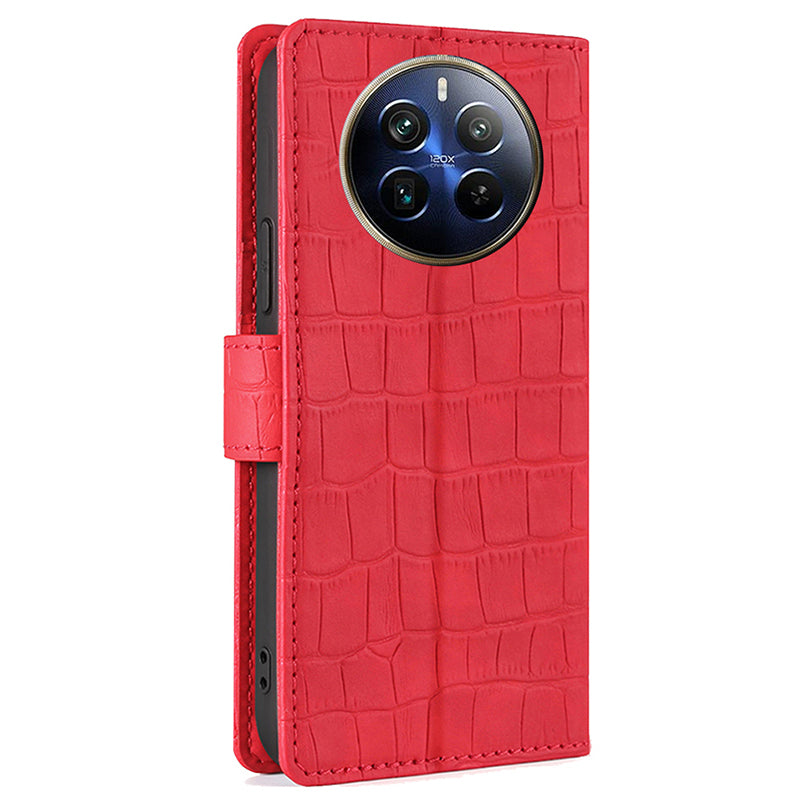 For Realme 12 Pro 5G / 12 Pro+ 5G Protective Case Crocodile Texture PU Leather Wallet Phone Cover - Red