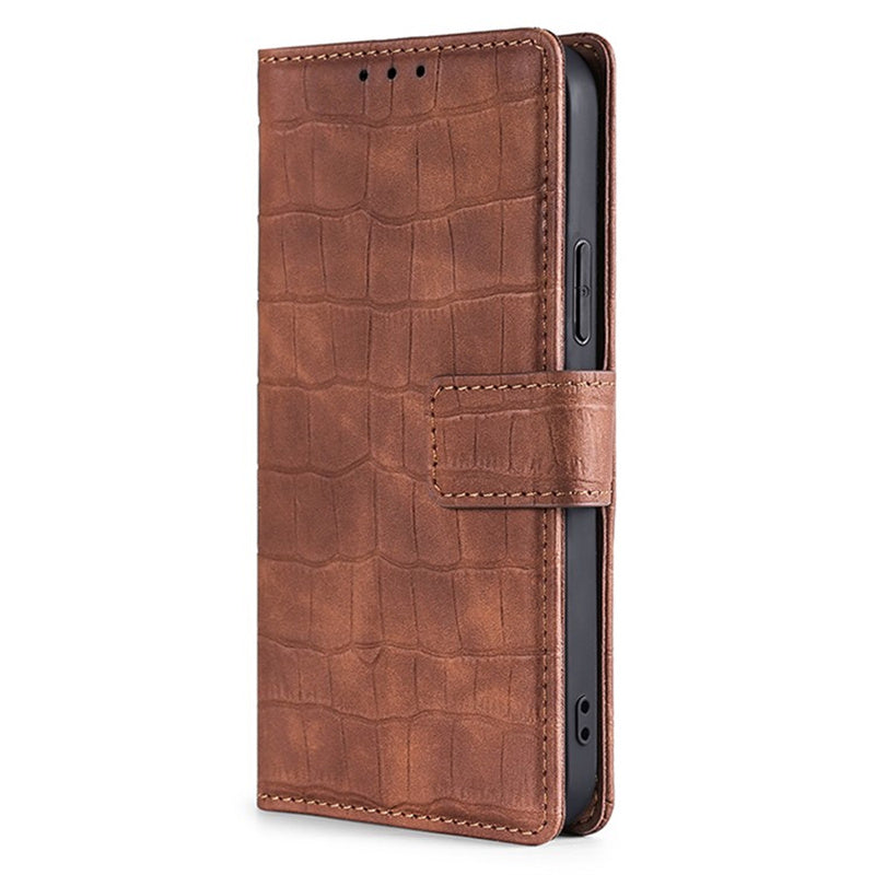 For Realme 12 Pro 5G / 12 Pro+ 5G Protective Case Crocodile Texture PU Leather Wallet Phone Cover - Brown