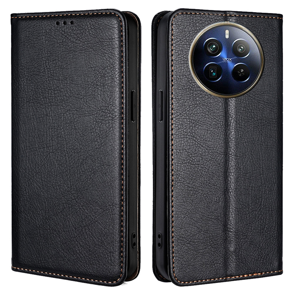 For Realme 12 Pro 5G / 12 Pro+ 5G Magnetic Case Card Holder Leather Phone Shell - Black