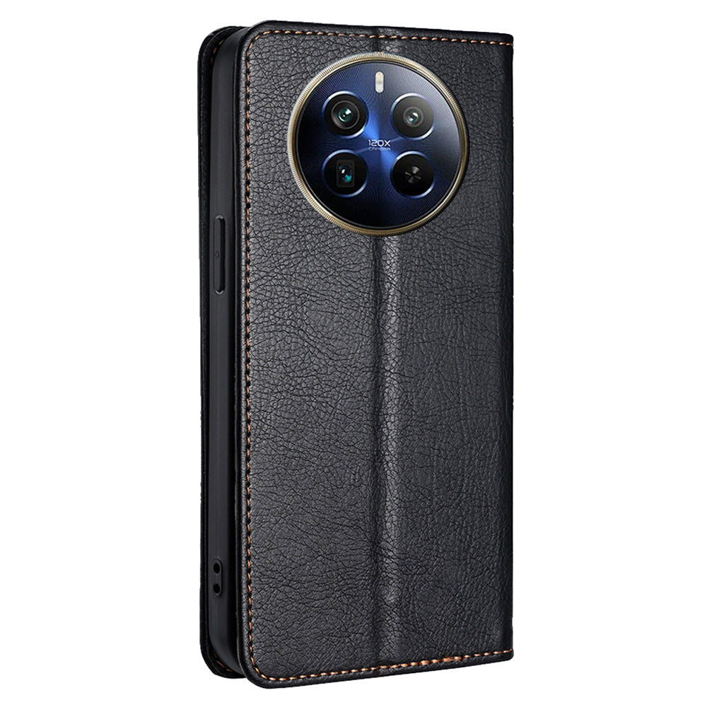 For Realme 12 Pro 5G / 12 Pro+ 5G Magnetic Case Card Holder Leather Phone Shell - Black