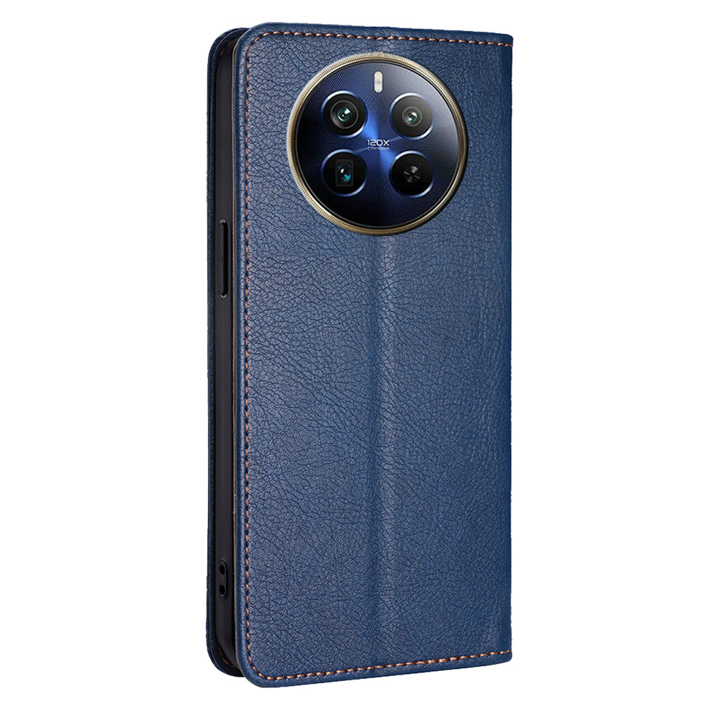 For Realme 12 Pro 5G / 12 Pro+ 5G Magnetic Case Card Holder Leather Phone Shell - Blue