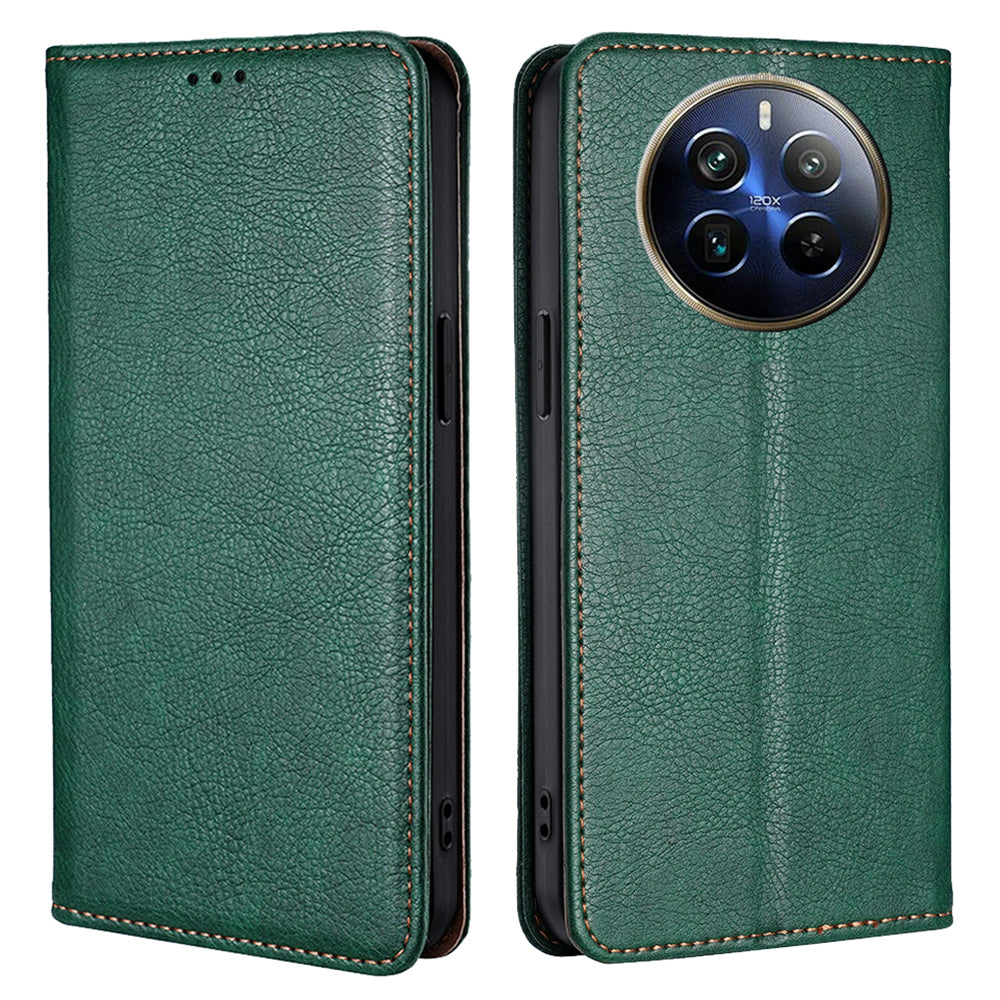 For Realme 12 Pro 5G / 12 Pro+ 5G Magnetic Case Card Holder Leather Phone Shell - Green
