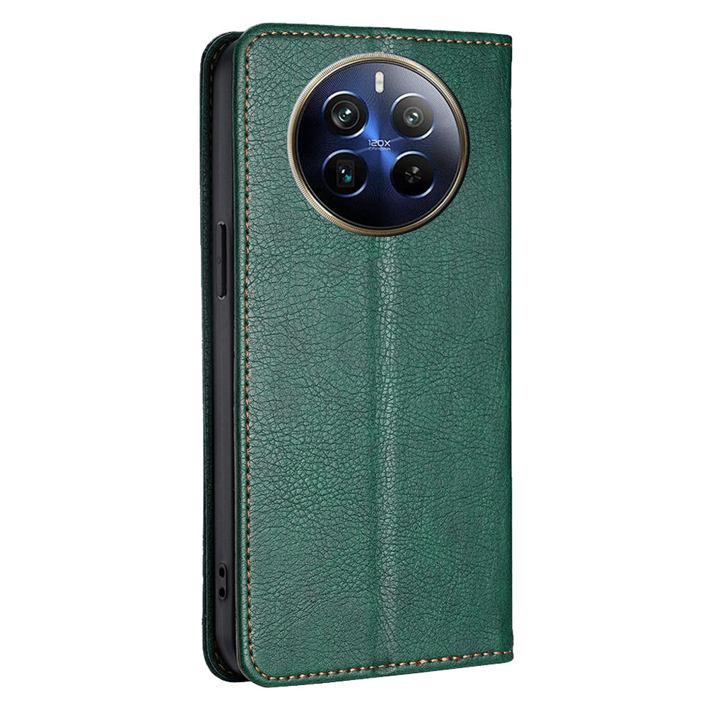 For Realme 12 Pro 5G / 12 Pro+ 5G Magnetic Case Card Holder Leather Phone Shell - Green