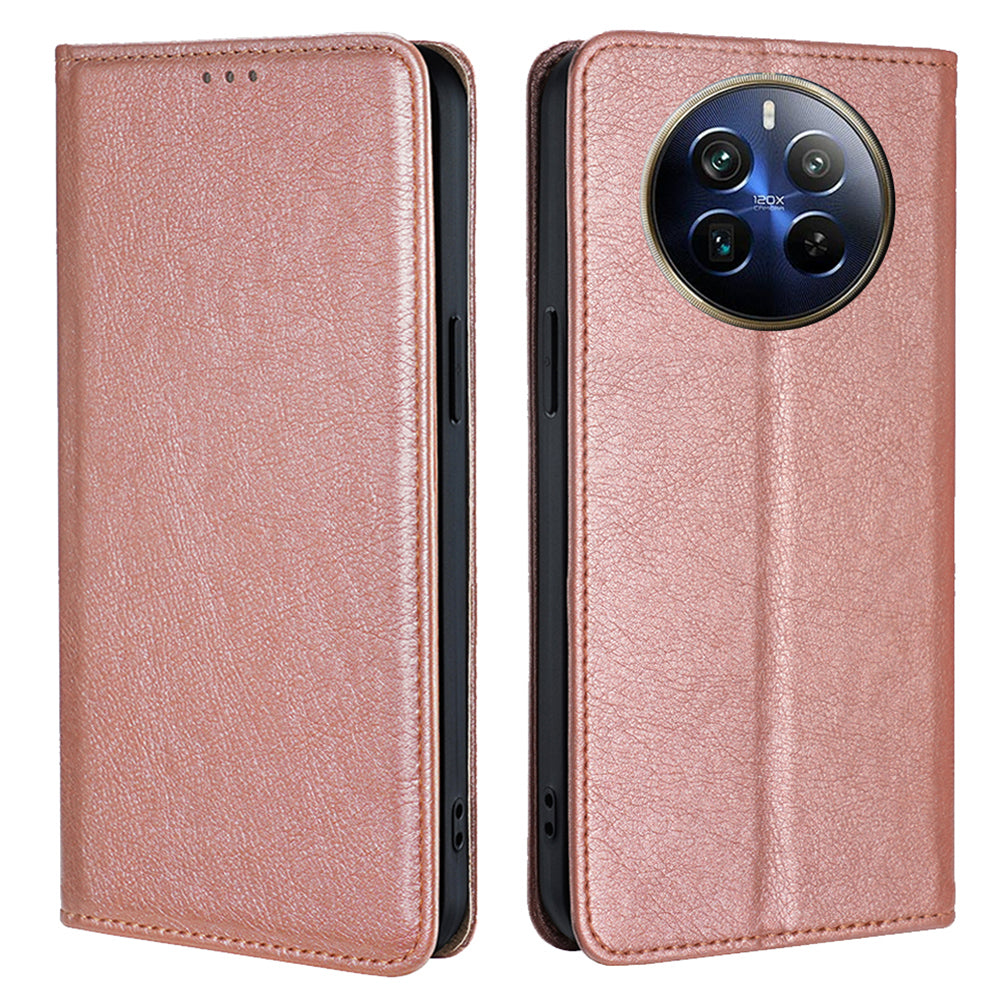 For Realme 12 Pro 5G / 12 Pro+ 5G Magnetic Case Card Holder Leather Phone Shell - Rose Gold
