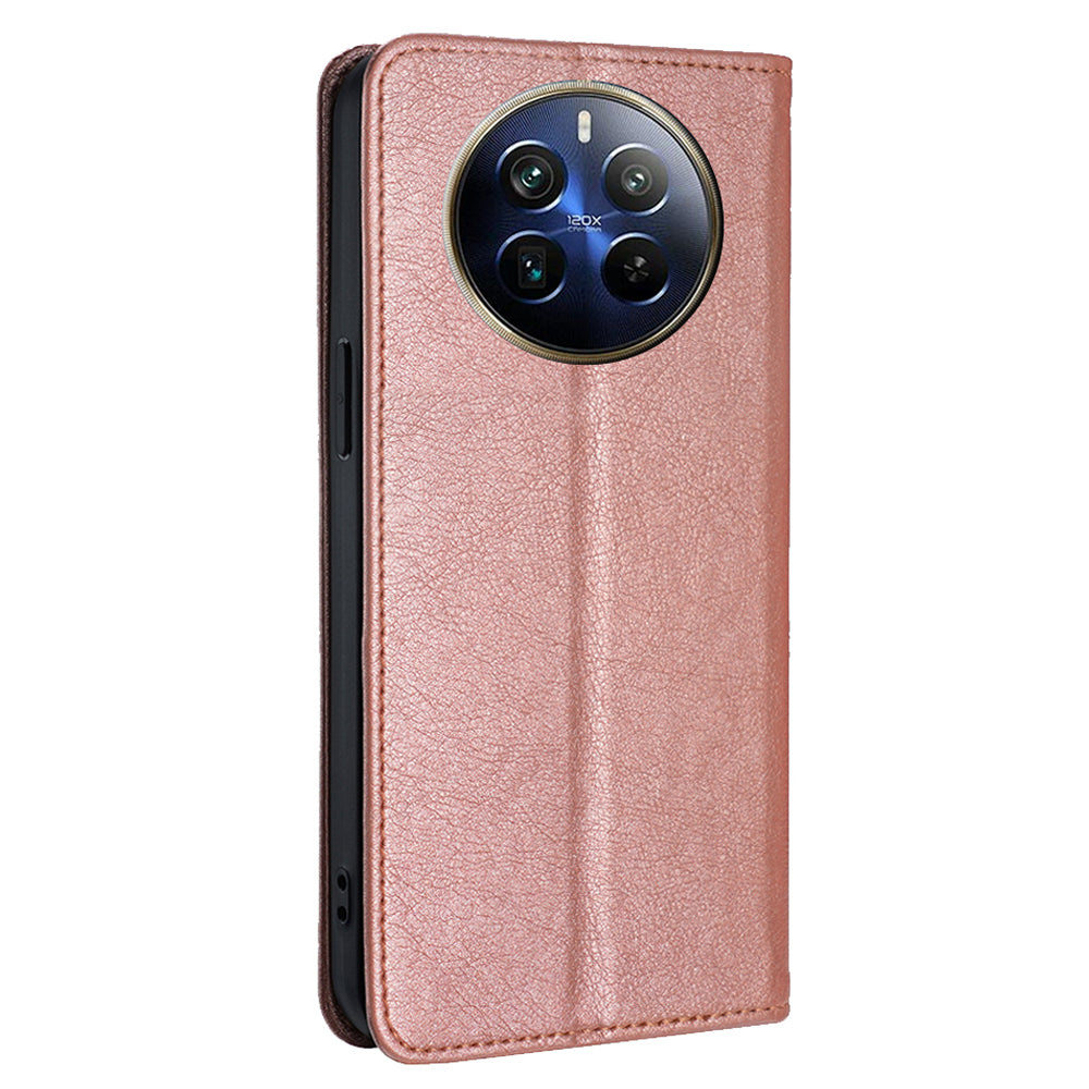 For Realme 12 Pro 5G / 12 Pro+ 5G Magnetic Case Card Holder Leather Phone Shell - Rose Gold
