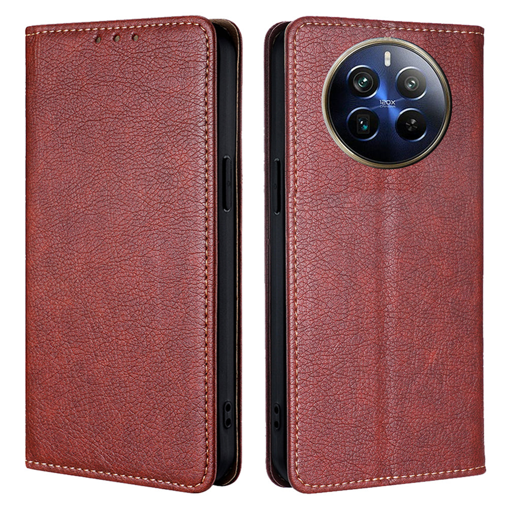 For Realme 12 Pro 5G / 12 Pro+ 5G Magnetic Case Card Holder Leather Phone Shell - Brown