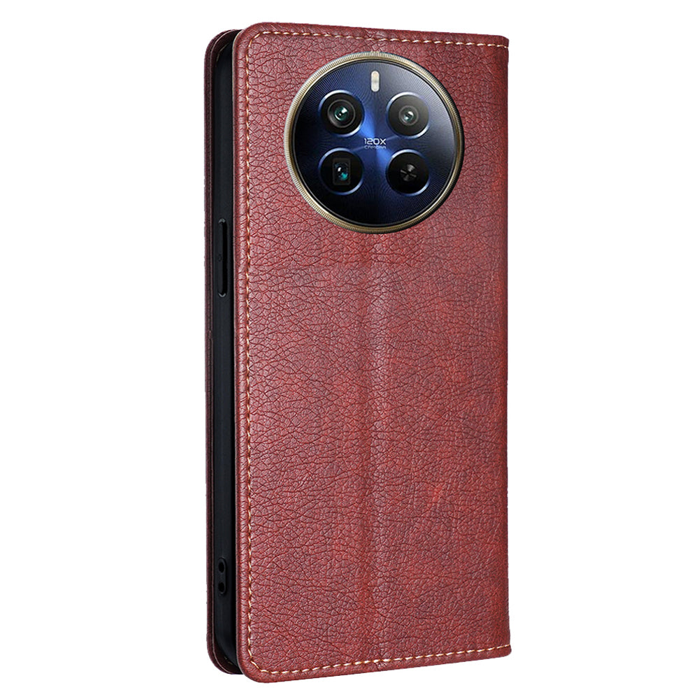 For Realme 12 Pro 5G / 12 Pro+ 5G Magnetic Case Card Holder Leather Phone Shell - Brown