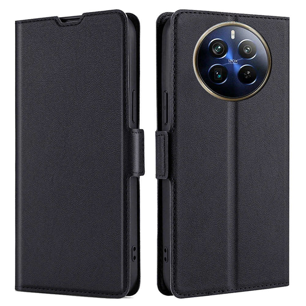 For Realme 12 Pro 5G / 12 Pro+ 5G Phone Case Side Magnetic Clasp PU Leather Flip Cover - Black