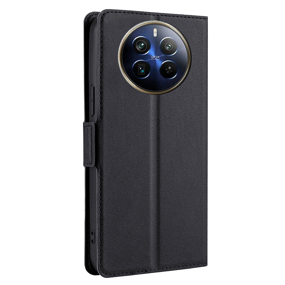 For Realme 12 Pro 5G / 12 Pro+ 5G Phone Case Side Magnetic Clasp PU Leather Flip Cover - Black