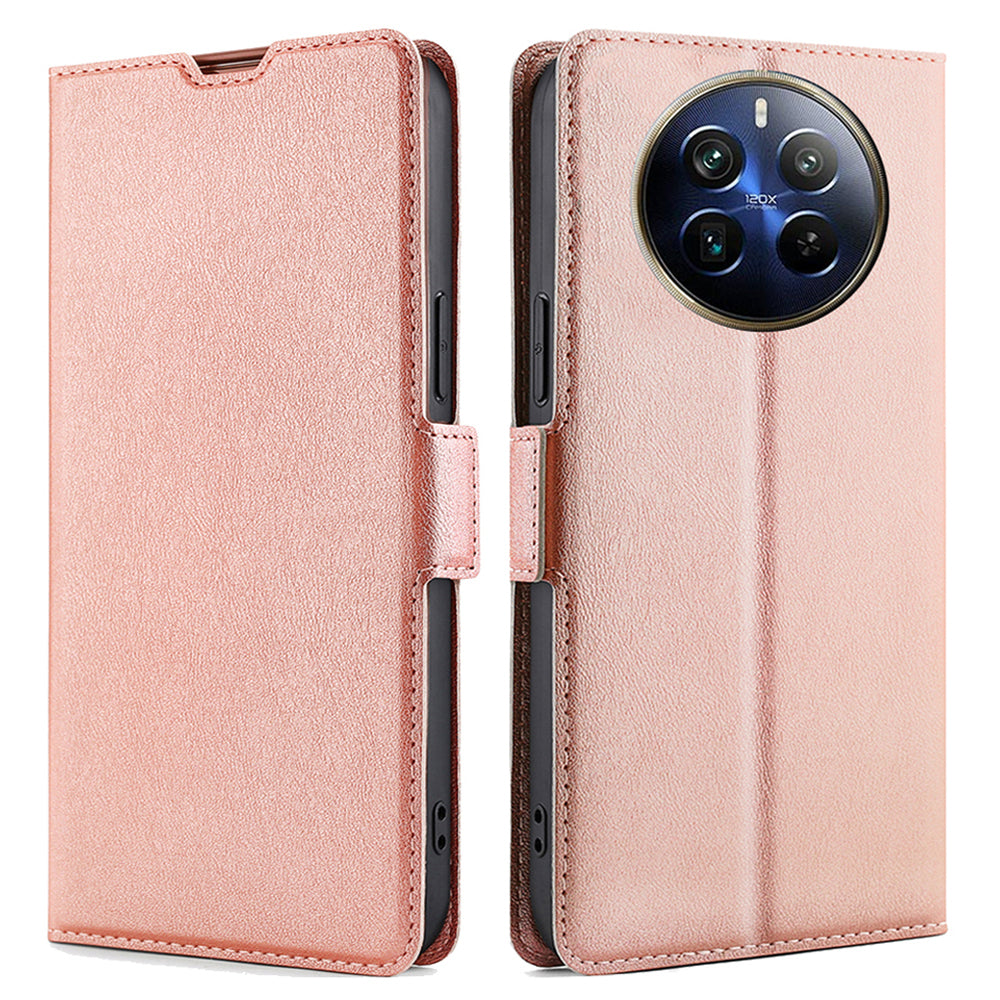 For Realme 12 Pro 5G / 12 Pro+ 5G Phone Case Side Magnetic Clasp PU Leather Flip Cover - Rose Gold