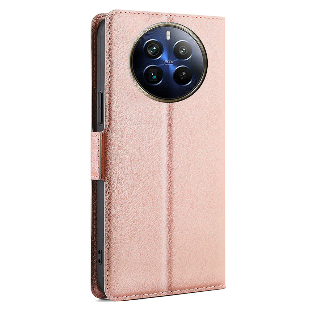 For Realme 12 Pro 5G / 12 Pro+ 5G Phone Case Side Magnetic Clasp PU Leather Flip Cover - Rose Gold