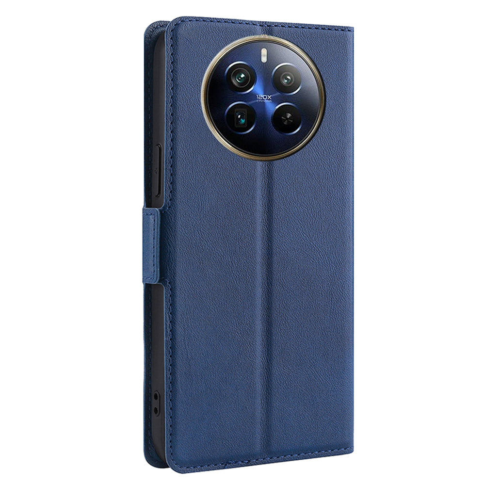 For Realme 12 Pro 5G / 12 Pro+ 5G Phone Case Side Magnetic Clasp PU Leather Flip Cover - Blue