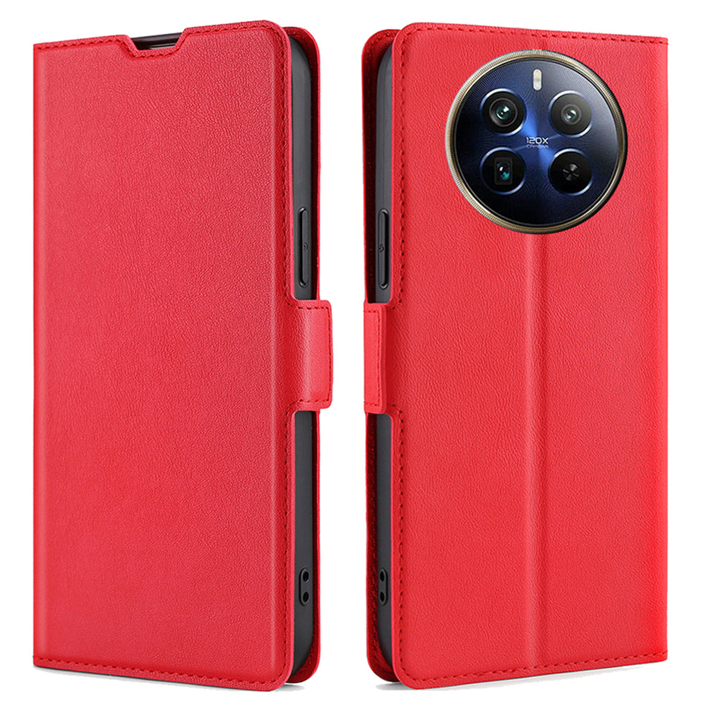 For Realme 12 Pro 5G / 12 Pro+ 5G Phone Case Side Magnetic Clasp PU Leather Flip Cover - Red