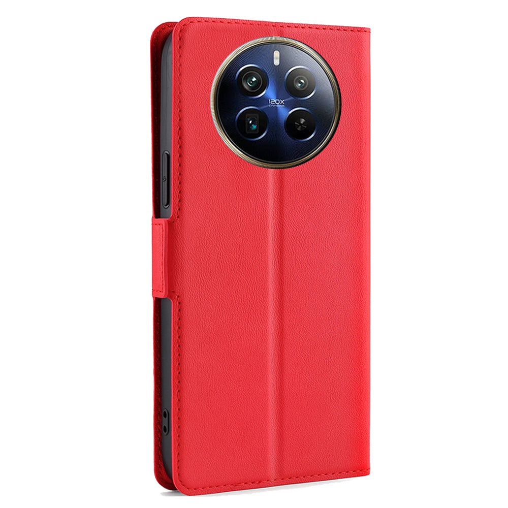 For Realme 12 Pro 5G / 12 Pro+ 5G Phone Case Side Magnetic Clasp PU Leather Flip Cover - Red