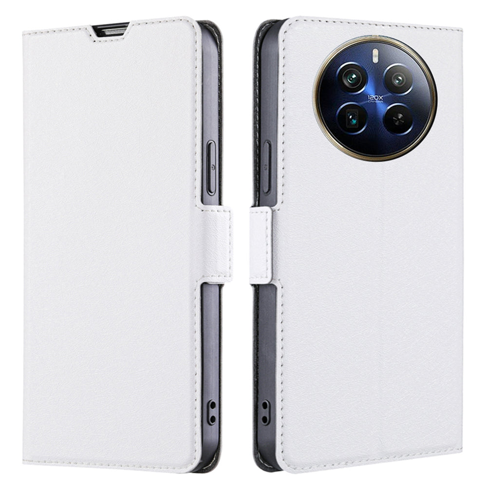 For Realme 12 Pro 5G / 12 Pro+ 5G Phone Case Side Magnetic Clasp PU Leather Flip Cover - White