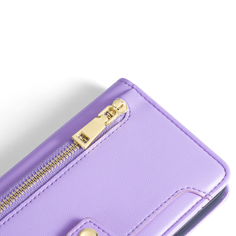 For Realme 12 Pro 5G / 12 Pro+ 5G Cell Phone Cases Zipper Pocket Leather Crossbody Cover - Purple