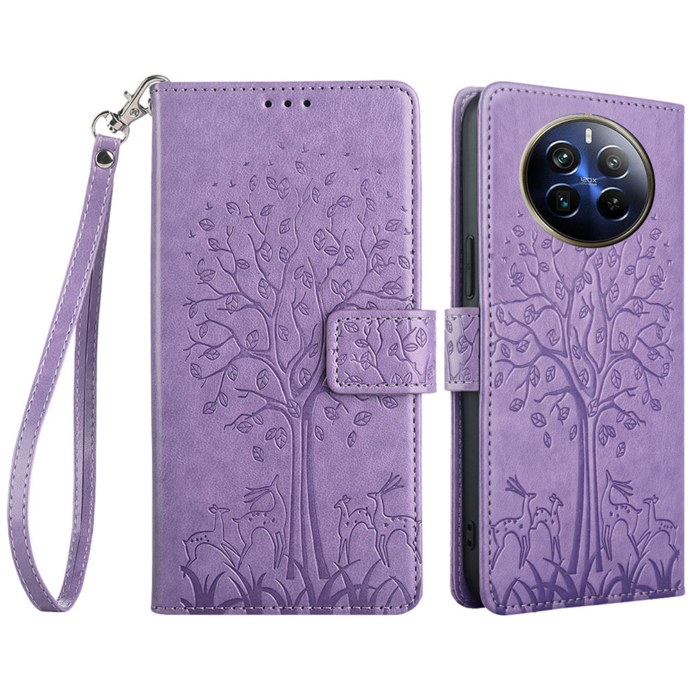 For Realme 12 Pro 5G / 12 Pro+ 5G Leather Case Tree Pattern Wallet Phone Cover - Purple