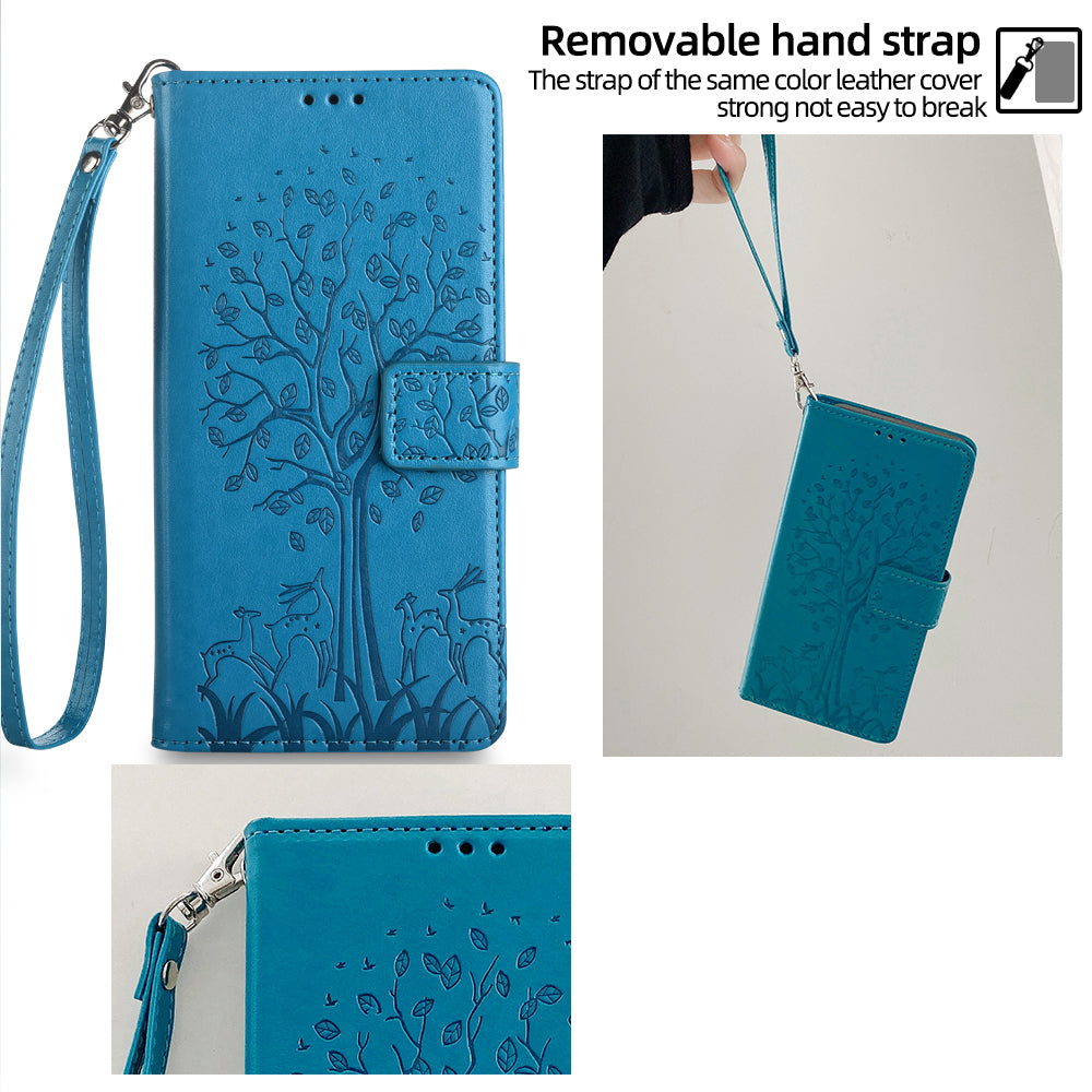 For Realme 12 Pro 5G / 12 Pro+ 5G Leather Case Tree Pattern Wallet Phone Cover - Blue