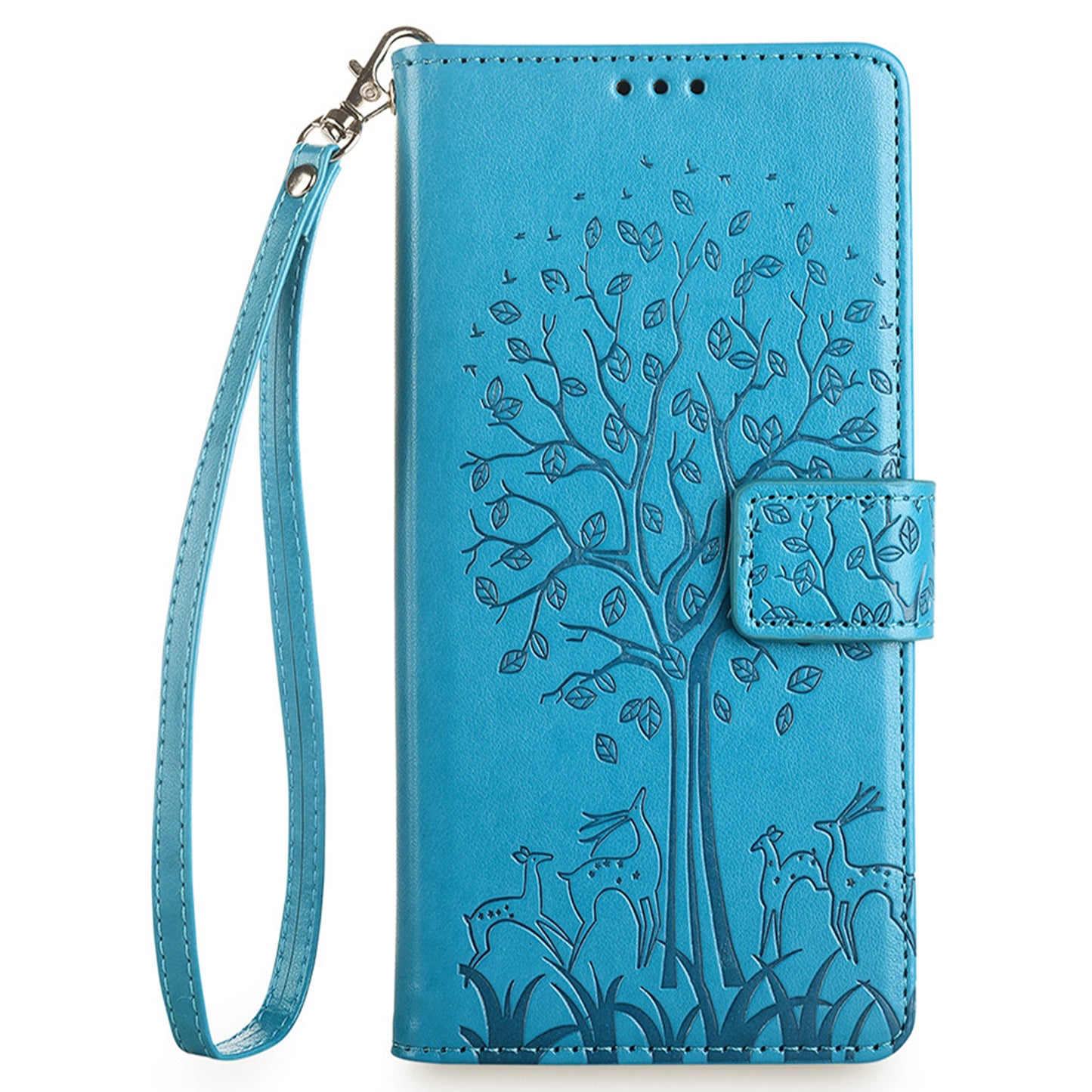 For Realme 12 Pro 5G / 12 Pro+ 5G Leather Case Tree Pattern Wallet Phone Cover - Blue