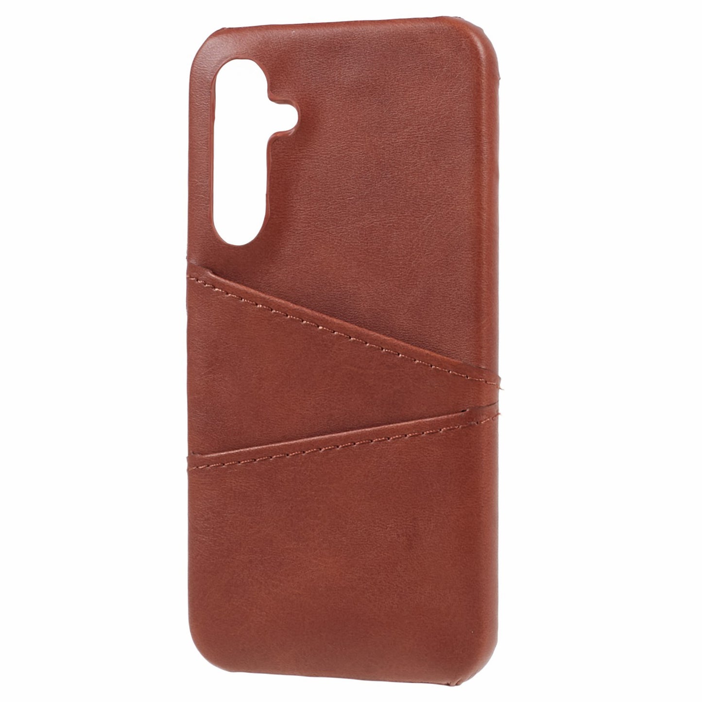 For Samsung Galaxy A35 5G Case Leather Coated PC Phone Cover with 2 Card Slots - Coffee
