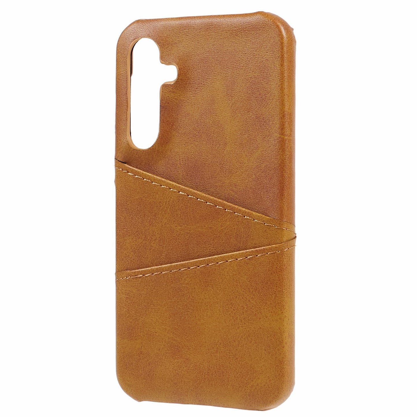 For Samsung Galaxy A35 5G Case Leather Coated PC Phone Cover with 2 Card Slots - Brown