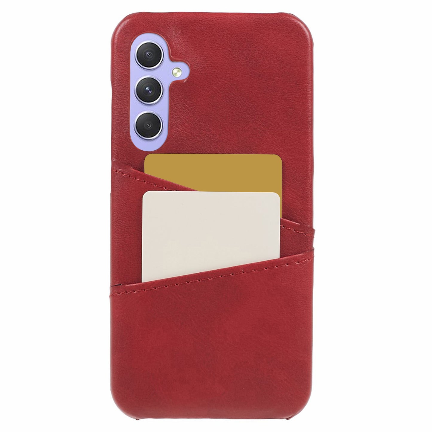 For Samsung Galaxy A55 5G Case Shockproof 2 Card Slots PU+PC Phone Cover - Red