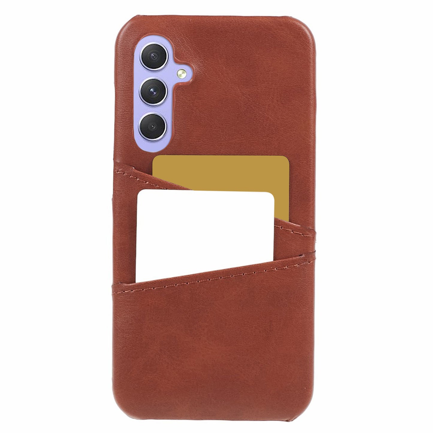 For Samsung Galaxy A55 5G Case Shockproof 2 Card Slots PU+PC Phone Cover - Coffee