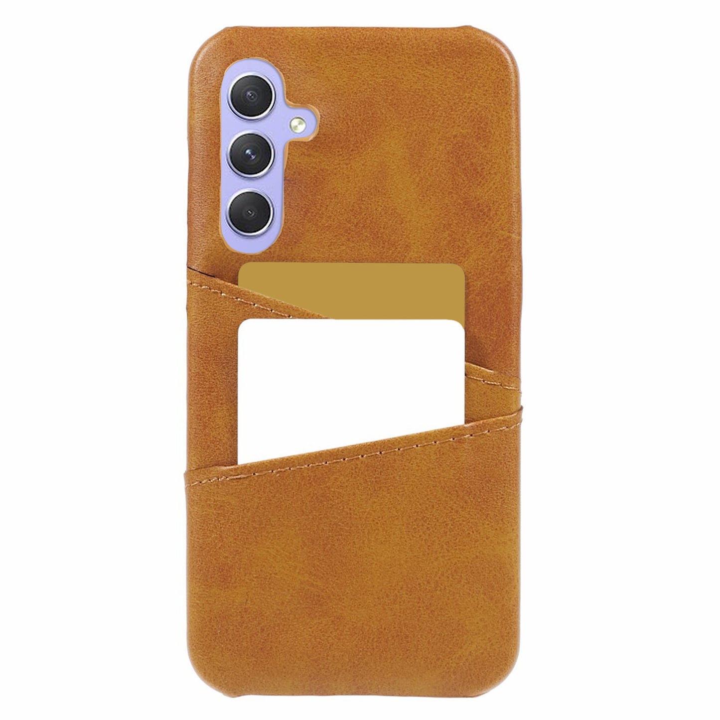For Samsung Galaxy A55 5G Case Shockproof 2 Card Slots PU+PC Phone Cover - Brown