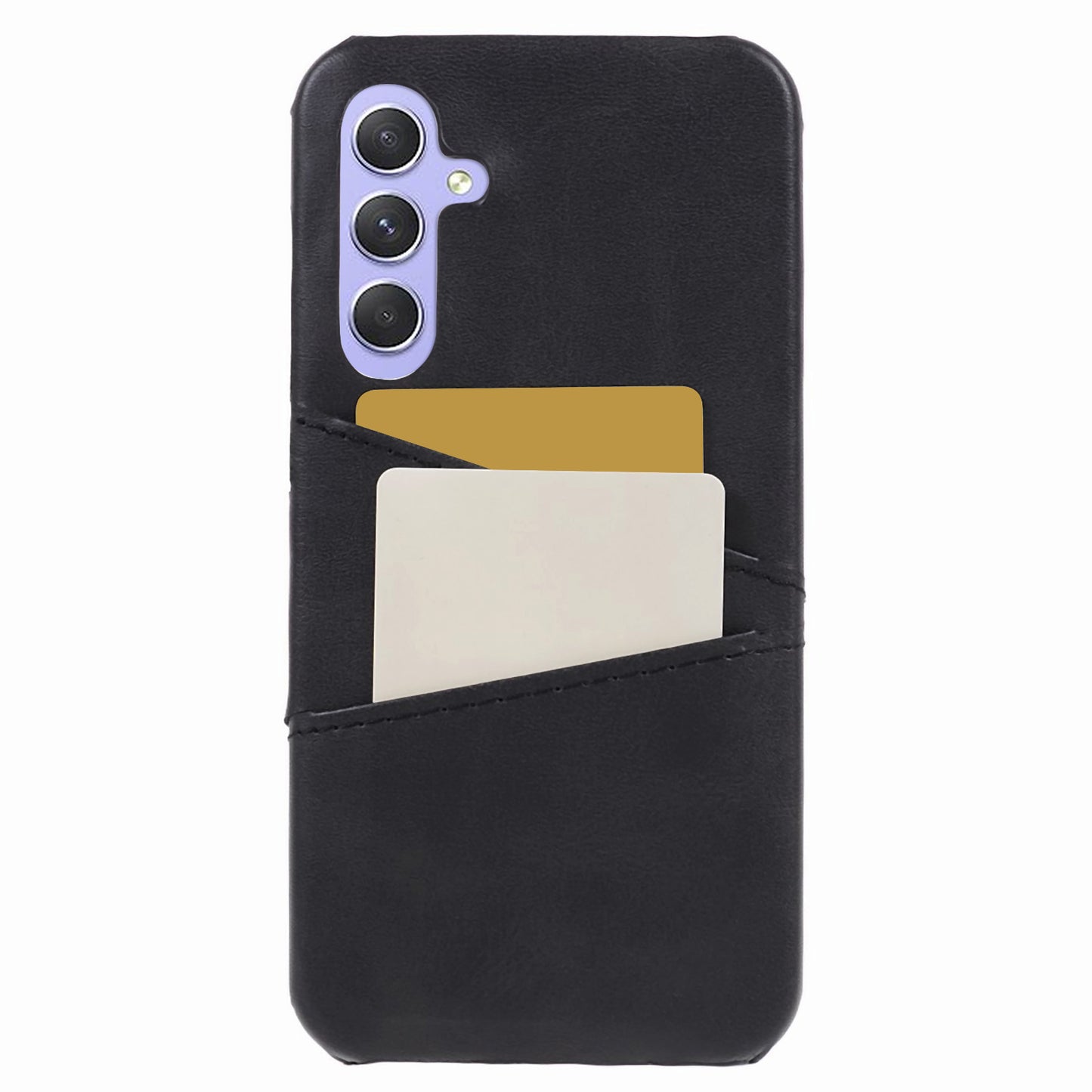For Samsung Galaxy A55 5G Case Shockproof 2 Card Slots PU+PC Phone Cover - Black