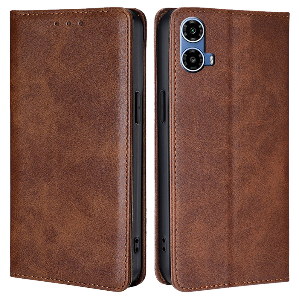 For Motorola Moto G34 5G Leather Case Magnetic Closing Wallet Flip Phone Cover - Brown