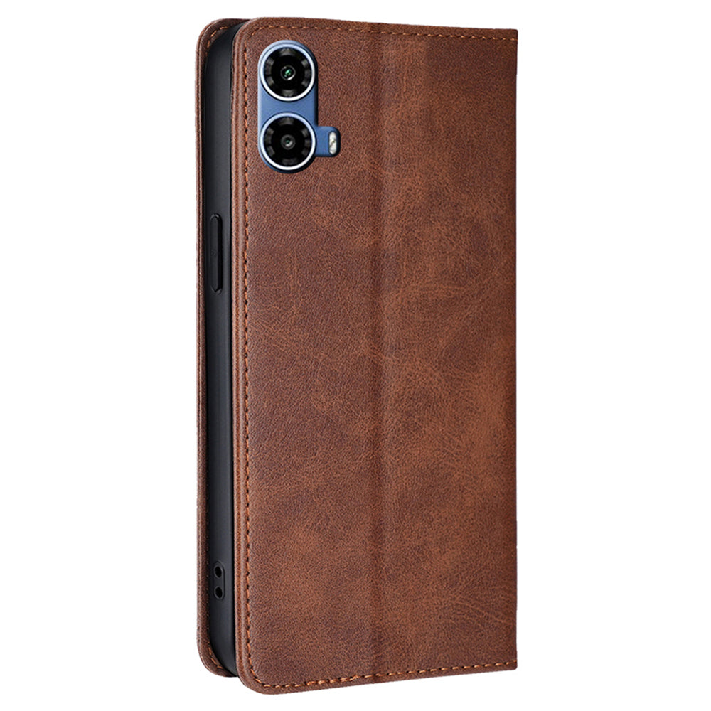 For Motorola Moto G34 5G Leather Case Magnetic Closing Wallet Flip Phone Cover - Brown