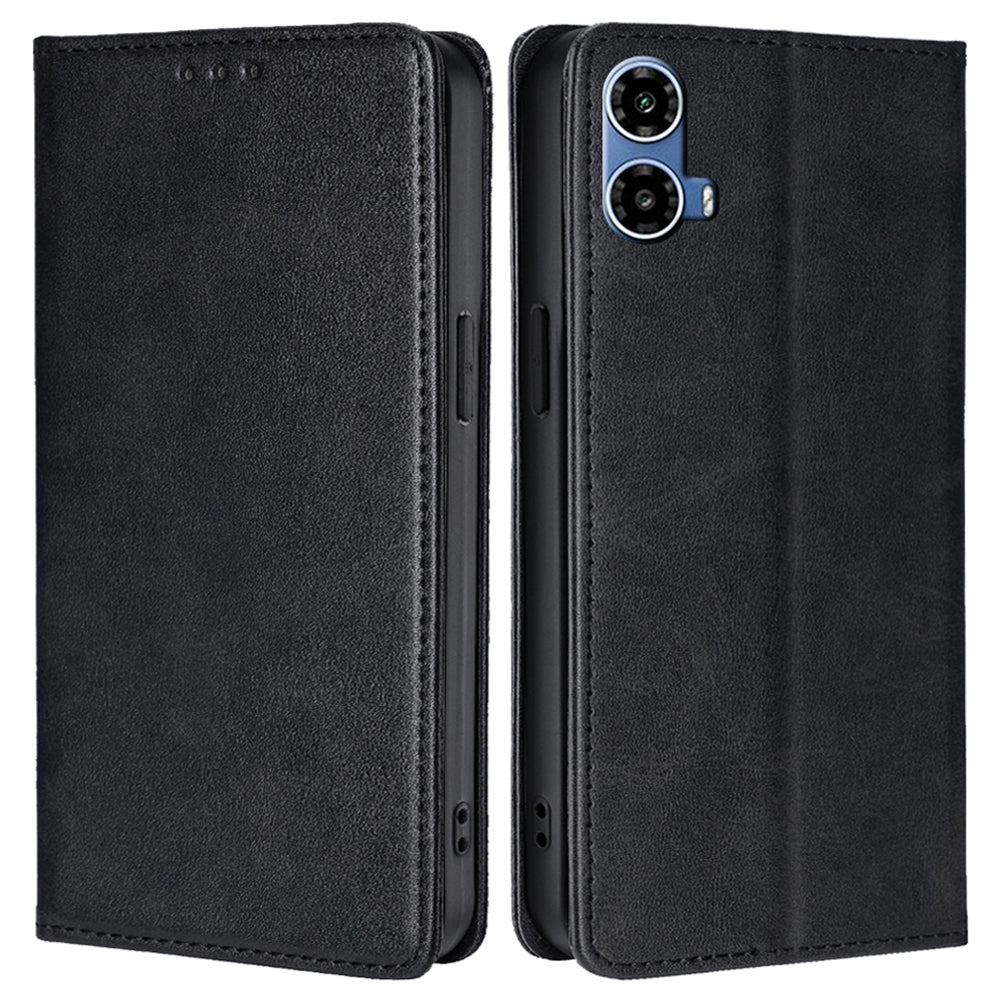 For Motorola Moto G34 5G Leather Case Magnetic Closing Wallet Flip Phone Cover - Black