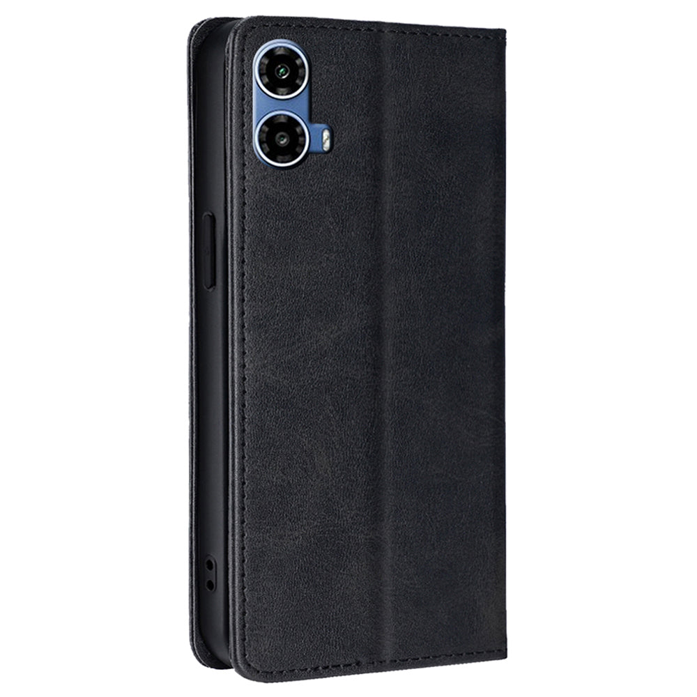 For Motorola Moto G34 5G Leather Case Magnetic Closing Wallet Flip Phone Cover - Black
