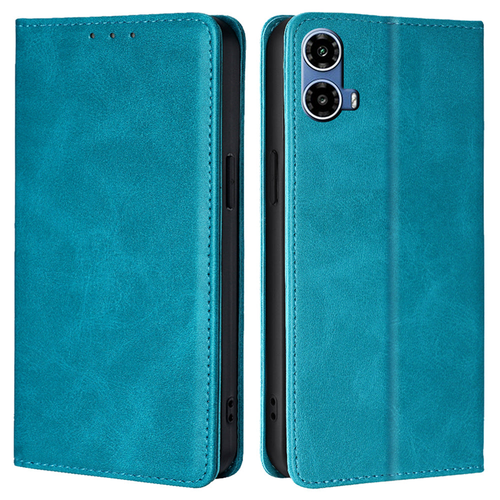 For Motorola Moto G34 5G Leather Case Magnetic Closing Wallet Flip Phone Cover - Baby Blue