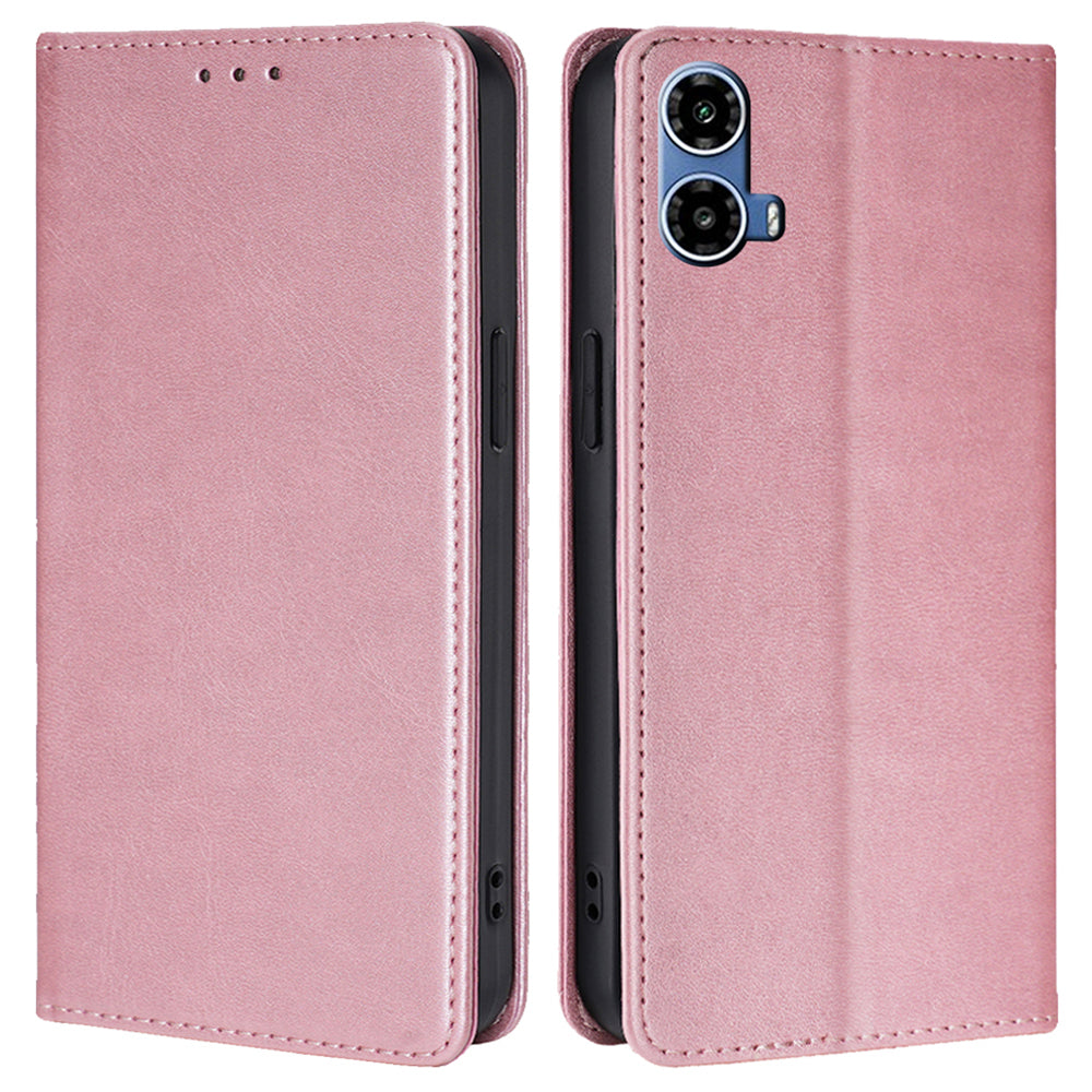 For Motorola Moto G34 5G Leather Case Magnetic Closing Wallet Flip Phone Cover - Rose Gold