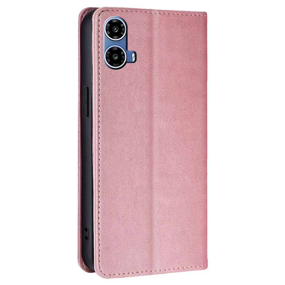For Motorola Moto G34 5G Leather Case Magnetic Closing Wallet Flip Phone Cover - Rose Gold
