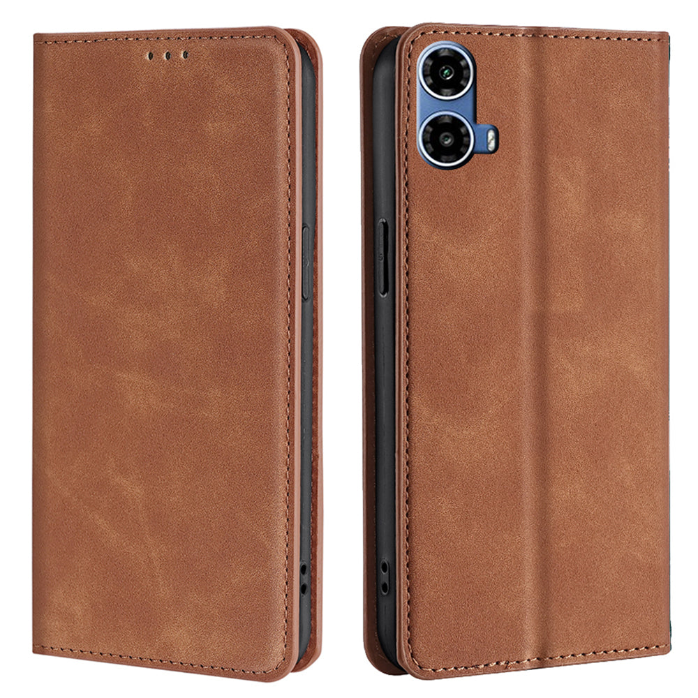 For Motorola Moto G34 5G Case Leather Phone Cover with Card Slots Mobile Accessories Supplier - Light Brown