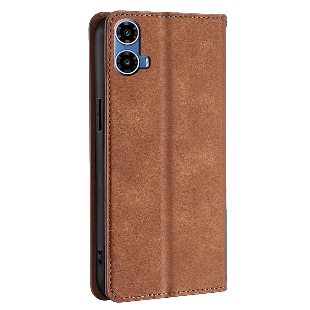For Motorola Moto G34 5G Case Leather Phone Cover with Card Slots Mobile Accessories Supplier - Light Brown