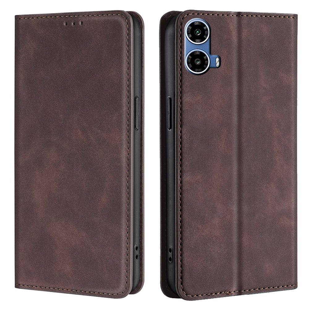 For Motorola Moto G34 5G Case Leather Phone Cover with Card Slots Mobile Accessories Supplier - Dark Brown