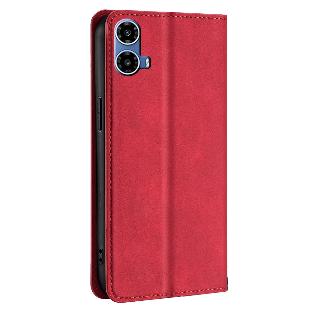 For Motorola Moto G34 5G Case Leather Phone Cover with Card Slots Mobile Accessories Supplier - Red