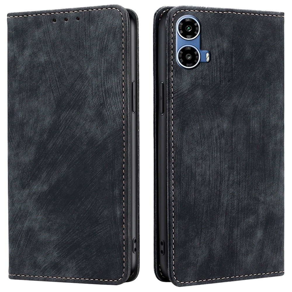 For Motorola Moto G34 5G Case RFID Blocking PU Leather Stand Wallet Phone Cover - Black