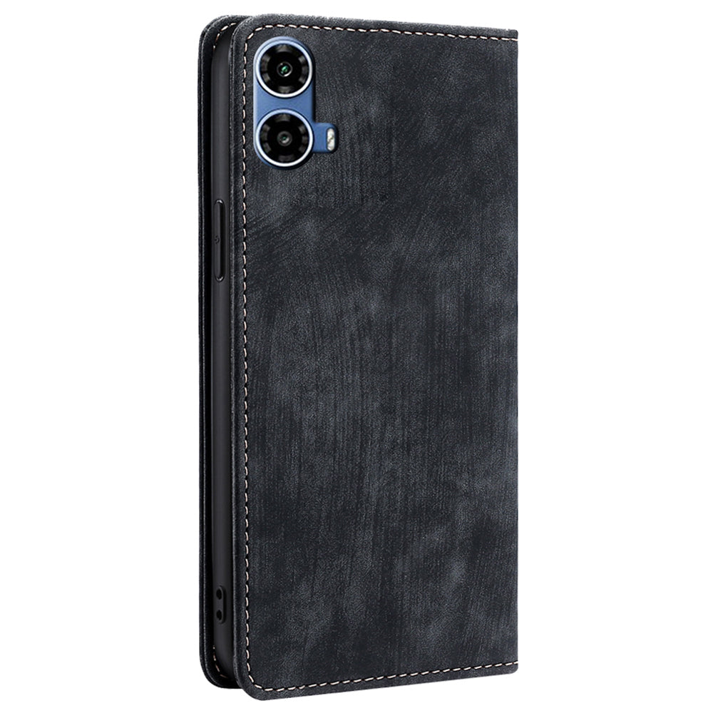 For Motorola Moto G34 5G Case RFID Blocking PU Leather Stand Wallet Phone Cover - Black