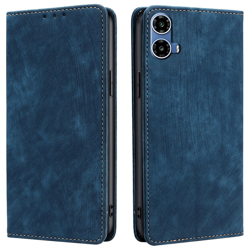 For Motorola Moto G34 5G Case RFID Blocking PU Leather Stand Wallet Phone Cover - Blue