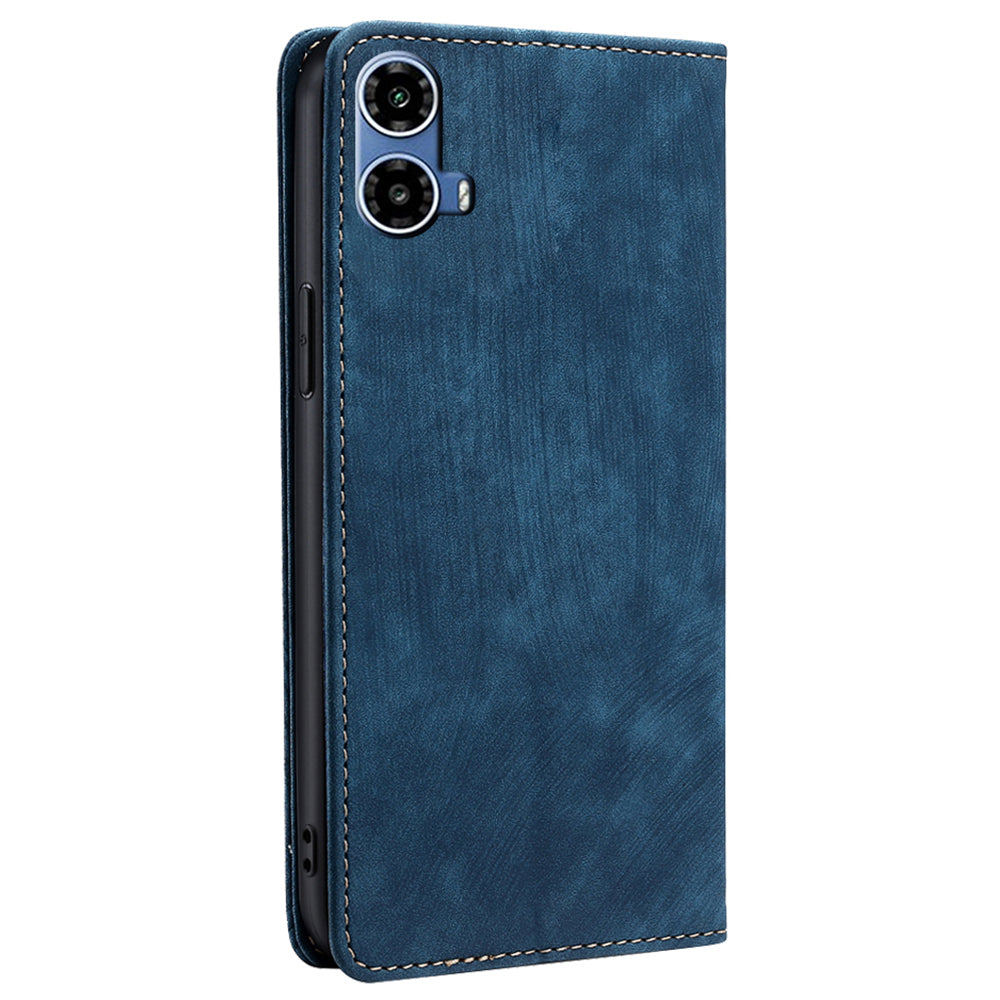 For Motorola Moto G34 5G Case RFID Blocking PU Leather Stand Wallet Phone Cover - Blue