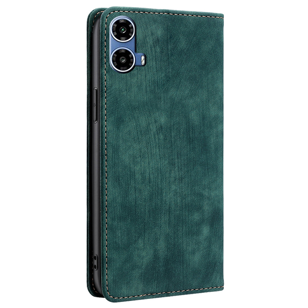 For Motorola Moto G34 5G Case RFID Blocking PU Leather Stand Wallet Phone Cover - Green