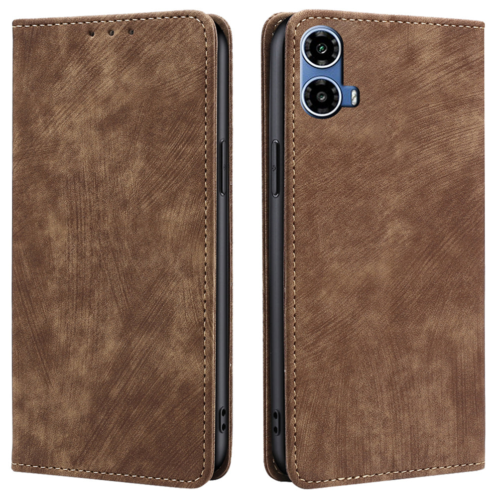 For Motorola Moto G34 5G Case RFID Blocking PU Leather Stand Wallet Phone Cover - Brown