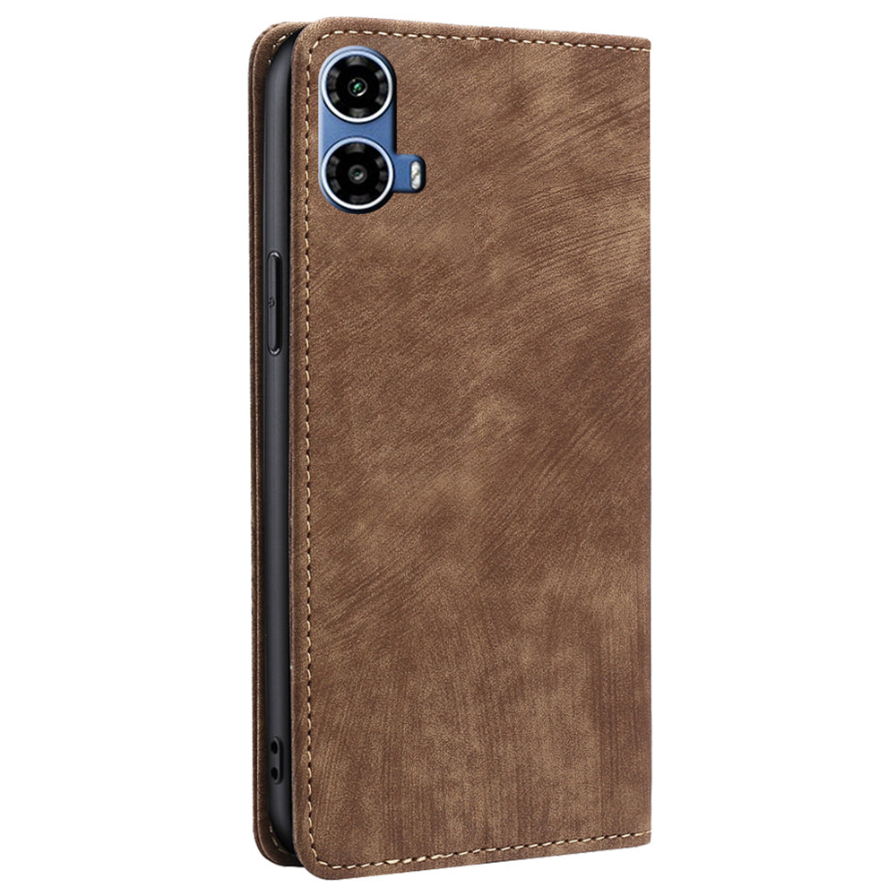 For Motorola Moto G34 5G Case RFID Blocking PU Leather Stand Wallet Phone Cover - Brown
