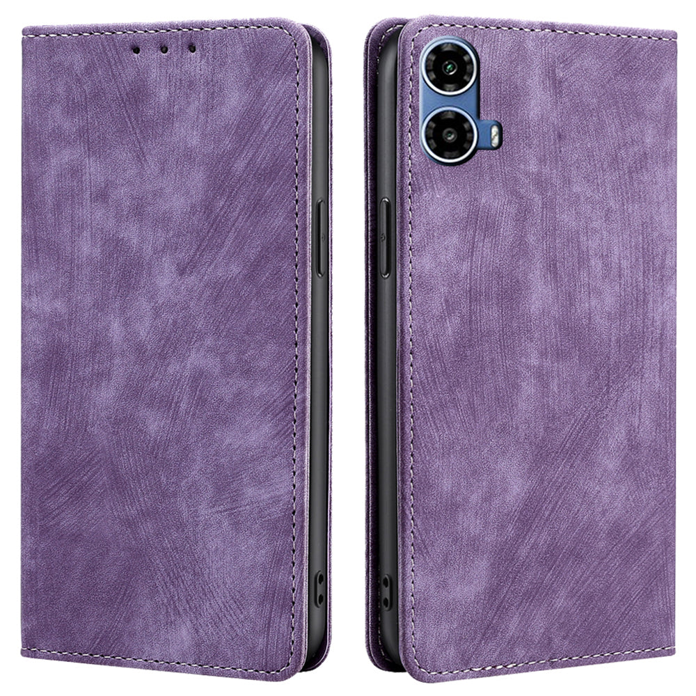 For Motorola Moto G34 5G Case RFID Blocking PU Leather Stand Wallet Phone Cover - Purple