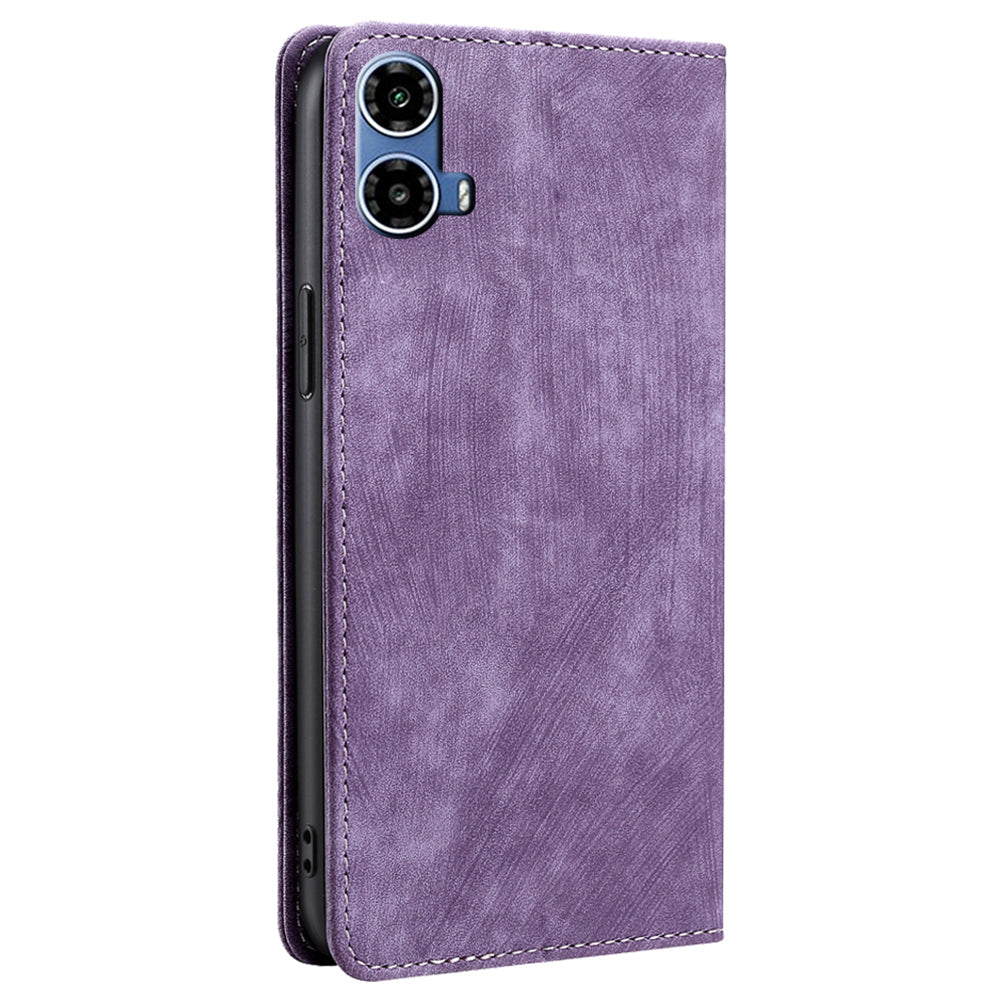 For Motorola Moto G34 5G Case RFID Blocking PU Leather Stand Wallet Phone Cover - Purple